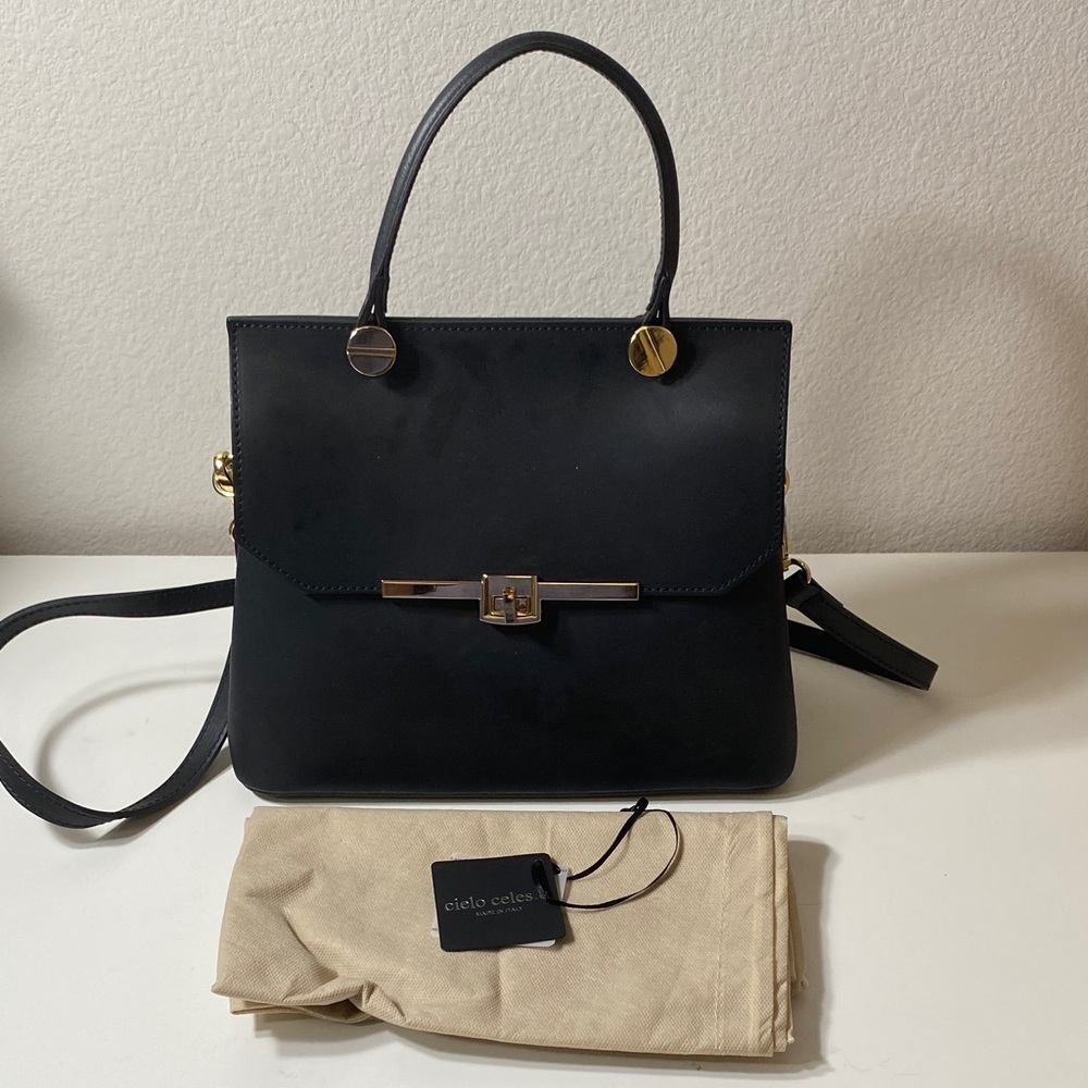 Made in Italy black leather top handle crossbody bag